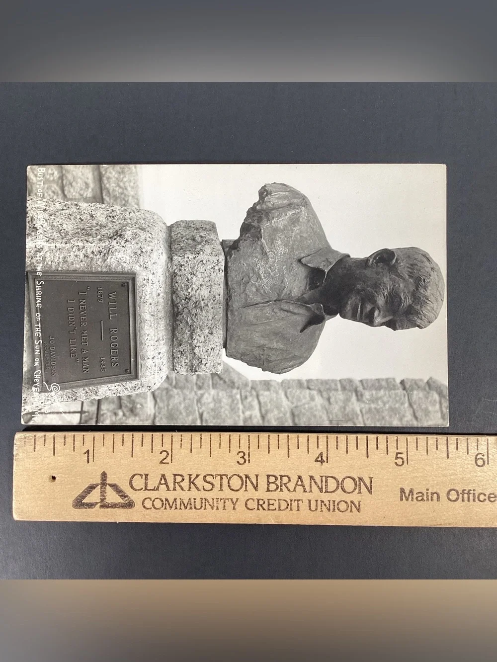 RPPC Will Rogers Bust at Shrine Of Sun Cheyenne Mountain CO, Photo Postcard